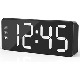 KWANWA Digital Alarm Clock with Large LED Display, Brightness Adjustable, 12/24h Format, Easy Operation, Mains Operated Including Adapter, Perfect Bedside Clock for Home, Office, Travel (White Display