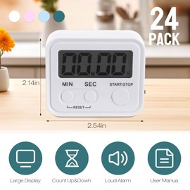 Weewooday 24 Pcs Digital Kitchen Timer Magnetic Timer Bulk On/Off Switch Minute Second Count up Countdown Loud Alarm for Exercise Cook Baking(White, Pink, Light Blue, Dark Green)