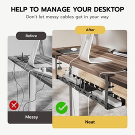 ARES WING 17"-28.7" Extendable Under Desk Cable Management Tray with Cable Slots, Clamp On Cord Organizer Holds Up to 11 lbs, Black Metal Under Desk Storage for Office and Gaming Accessories
