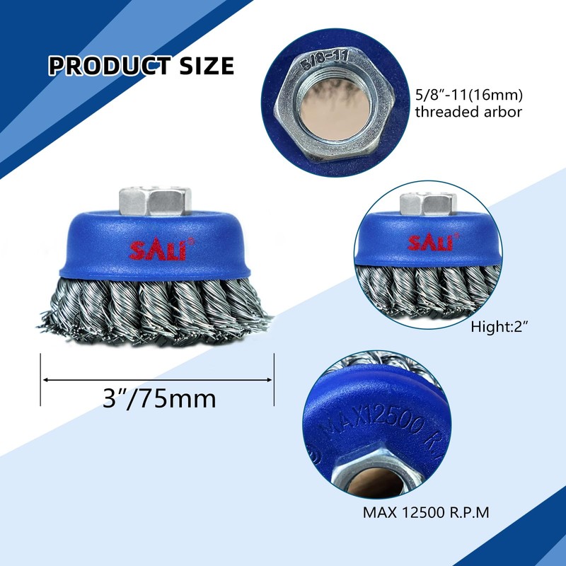 SALI 6 Pack Wire Cup Brush, 3 Inch Twisted Knotted