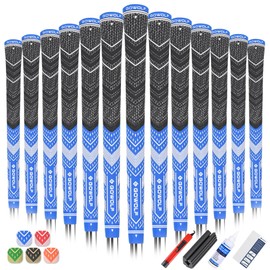 Gowolf Golf Grips Cord Rubber Multi-compound Golf Driver Irons Club 13pcs Golf Grips Colored Top Cover SL02 Pro with Full Kit (Blue,Standard)