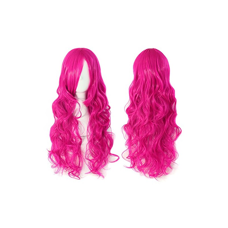 MapofBeauty 70cm Long Pink Wavy Cosplay Party Wig (Pink)
