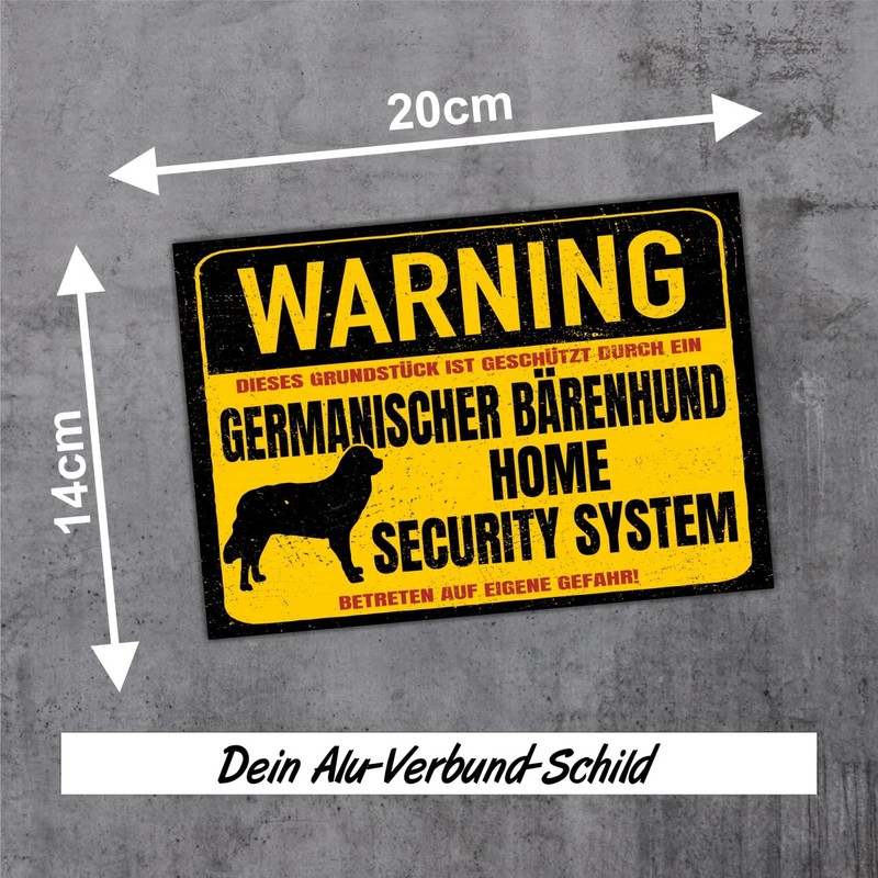 German Bear Dog Sign Warning Security System Door Sign Dog