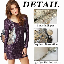 AndThree Women's Clutches Sparkly Dumpling Bag Sequin Clutch Bag Elegant Evening Handbag Glitter Crossbody Bag with Chain Strap Shiny Crescent Shoulder Bag for Wedding Porm Party