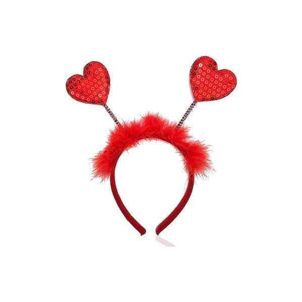 Jizlan 1Pc Red Heart Headband Sequin Love-shaped Head Valentine's Day