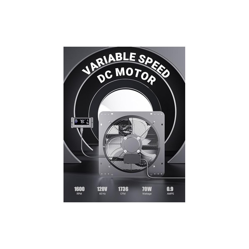 iLIVING 16" Wall Mounted Shutter Exhaust Fan, Automatic Shutter, Temperature