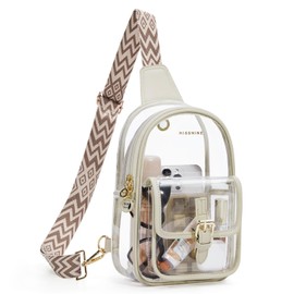 Missnine Anti-Theft Clear Sling Bag Clear Fanny Pack Stadium Approved Crossbody Bag Purse Trendy Heavy Duty Transparent Chest Bags with Guitar Strap for Concerts Sport Events