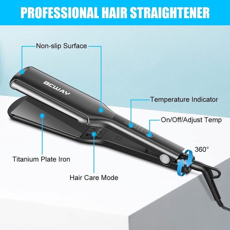 Bcway Professional Hair Straightener, 2.16'' Extra-Large Floating Titanium Flat Iron,