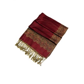 Sakkas Border Pattern Layered Reversible Woven Pashmina Shawl Scarf Wrap Stole - Burgandy