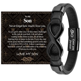 VGWON To My Son Bracelet from Mom Son Gifts from Mom Stocking Stuffers for Teens Infinity Knot Leather Bracelet Christmas Birthday Gifts for Son