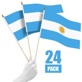 UD_G128 24-Pack Handheld Argentina Argentinian Stick Flags 12x18 Printed 150D Polyester Country Flag Solid Wooden Stick Gold Tip