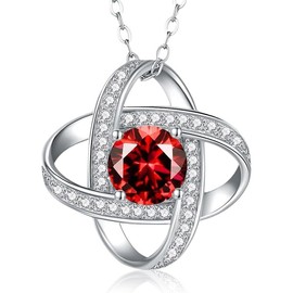 Valentine's Day Gift -925 Sterling Silver Love Knot Birthstone Pendant Necklace, Anniversary Birthday Gift Valentine's Day Gift, Jewelry Gift for Wife, Mom, and Girlfriend (Ruby-Jul-Birthstone)