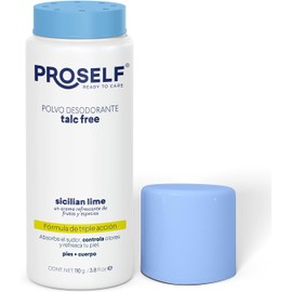 PROSELF Polvo Desodorante para Pies y Cuerpo - Natural y Libre de Talc -, Mantiene tu cuerpo seco sin mal olor - Delicioso Aroma a Lima Siciliana - Antibacterial - 110 g