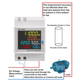 diymore Electricity Meter DIN Rail 1 Phase AC 40-300V 100A 6-in-1 LCD Digital Energy Meter AC Meter KWh Meter, Ammeter Voltmeter Din, Closed Type CT
