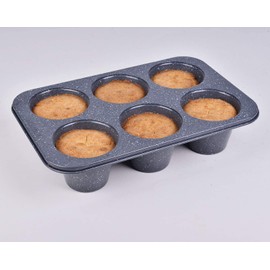 Monfish Jumbo Deep Muffin Pan 6 Cup Carbon Steel Gray Stone non Stick Coating Muffin Tin 3.5diax3inch cup