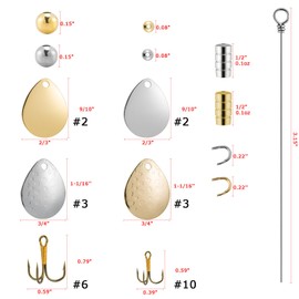Dr.Fish 140 Pieces Spinner Making Kit Lure Making Supplies Colorado Spinner Blade Spinnerbait Parts Accessory Shaft Clevis Treble Hooks Spoon Fishing Bead Starter