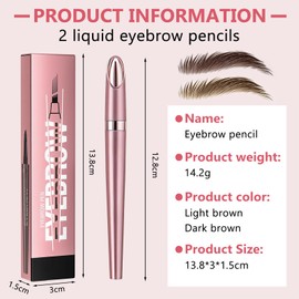 2 Stücke Wasserdichter 3D Augenbrauenstift mit 4 Gabelspitzen, augenbrauenstift härchenzeichnung 3d augenbrauenstift wasserfest eyebrow pencil, Langlebiger Natürlicher(Hellbraun&Dunkelbraun)