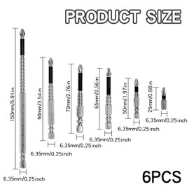 JIEHU 6 Pcs Magnetic Slip Screwdriver Bits, Magnetic Screwdriver Drill Bit Set, Magnetic Drill Bits for DIY Projects and Repair