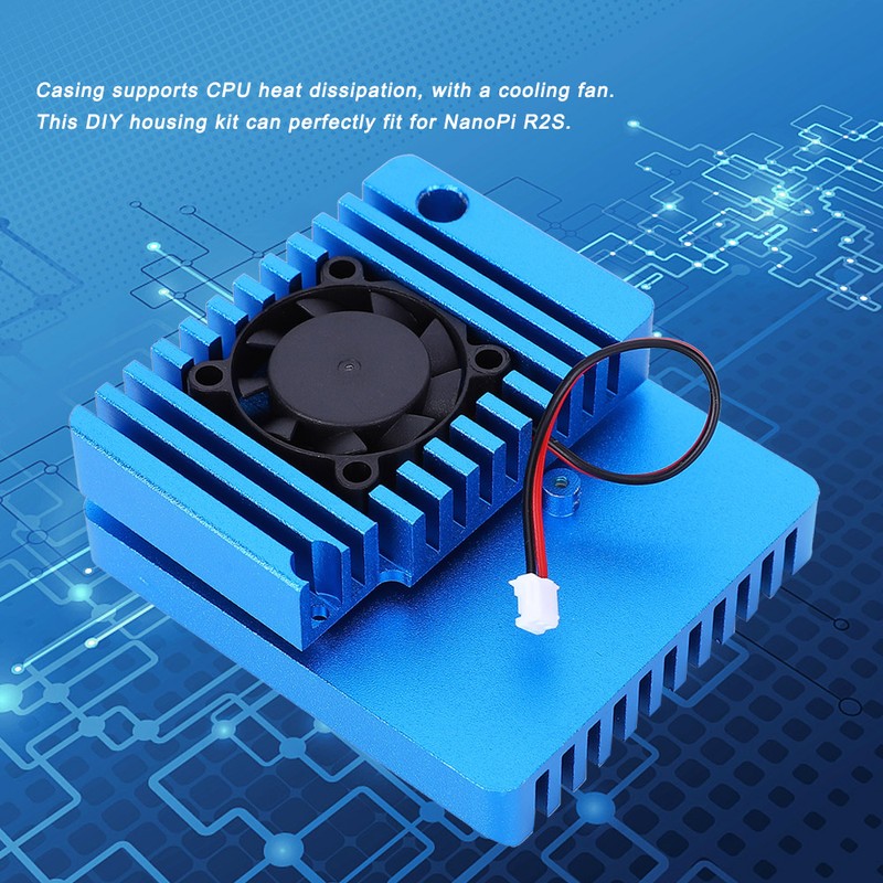Blue Aluminum Alloy Mini Router Shell Case with Cooling Fan
