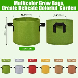 Florelf 7 Gallon Grow Gags, 6 Pack Multicolor Fabric Plant Pot Bags with Long Handles for Garden Vegetables Flowers, Make Colorful Garden…