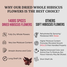 4oz Dried Hibiscus Flowers perfect for Tea and Mexican Agua Fresca, Flor de Jamaica, Sorrel Zobo Whole Flowers and Petals by 1400s Spices