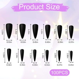 Stiletto Press on Nails, 100 PCS 10 Sizes Black Stiletto Nails Matte Black Press on Nail Artificial Solid Color Full Cover Acrylic Fake Nail Tips for Women and Girls DIY Manicure