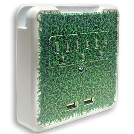 Glamsockets Decorative Wall Mount Surge Protector with 3 Outlets, Dual USB Charging Ports and Phone Holder - USB Charging Center/Multi Function Wall Tap (Turf)