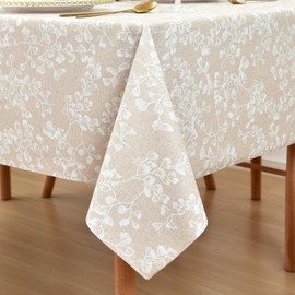 LOHASCASA Heavy Duty Vinyl Oilcloth Tablecloth PVC Waterproof Plastic Wipeable Spillproof Peva Tablecloth for Spring Outdoor Camping Picnic Rectangle 54x72 Inch Tan Flower