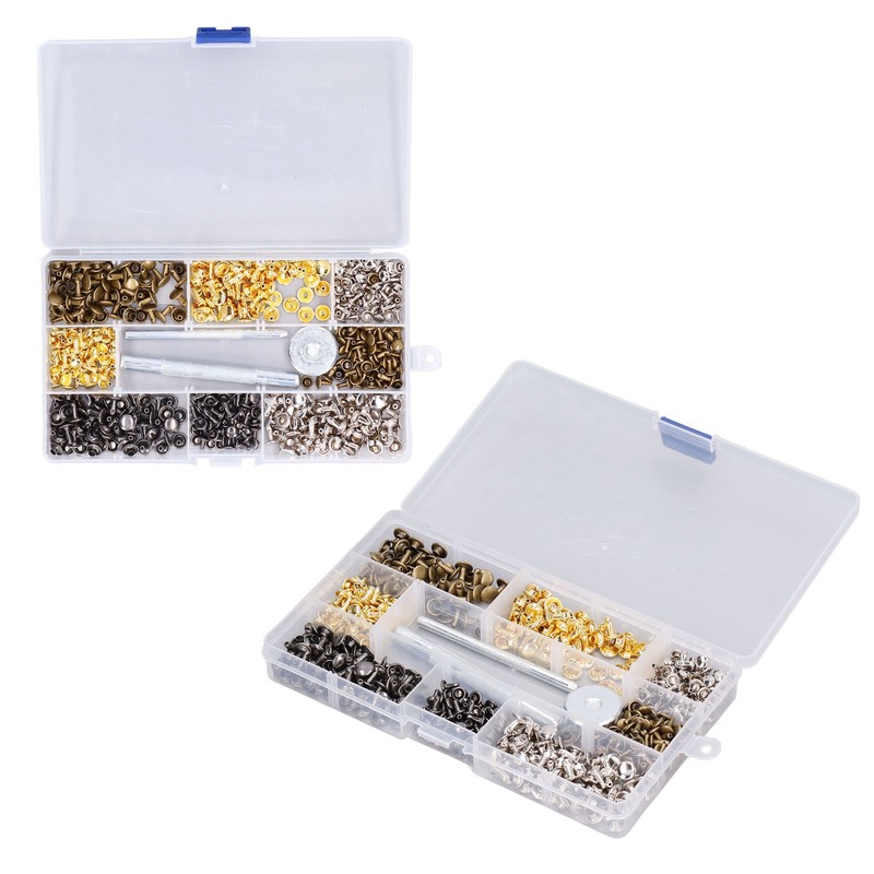 240Pcs Leather Rivet Double Caps Tubular 2 Sizes Metal Set