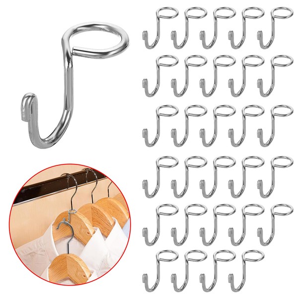 Sumnacon Hanger Connecting Hooks, Stainless Steel Joint Hooks, Wardrobe Storage, Space Use, Clothes Storage, Connecting Hooks, Space Saving, 30 Pieces, Silver