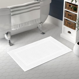 Tens Towels Pack of 2 Bath Mats 100% Cotton, 20 x 32 Inches, Super Absorbent, Hotel Quality Premium Floor Towels, Luxurious, Soft & Quick Dry, Not a Bathroom Rug, White