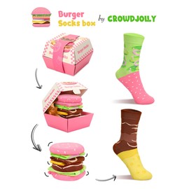 Funny Burger Socks Box for Women Mom Teen Girls Lady Girlfriend - Fun Crazy Novelty Cool Silly Funky Happy Socks Gifts - Unique Gag Gift Ideas for Her Birthday Mothers Day Christmas Stocking Stuffers