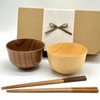 Gift Box Included, Wooden Bowls and Chopsticks Set of 4 (Clear Natural)