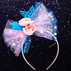 Kilshye Christmas Bow Headband Pink Flower Hair Band Festival Costume Hair Accessories for Women and Girls