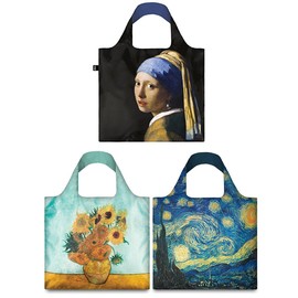 LOQI Mixed Museum Reusable Bags (Set of 3), Van Gogh + Girl with a Pearl Earring