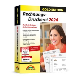 Rechnungsdruckerei 2024 Gold Edition – Rechnungsprogramm für Unternehmer, Handwerker, Kleingewerbe - Rechnungen mit eigenem Logo, Kunden und Artikel verwalten - kompatibel mit Windows 11, 10, 8.1, 7