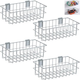 Hicarer 4Pcs Metal Slatwall Baskets and Bins Set Hanging Storage Baskets for PVC Slatwall Mounted Accessories Storage Display on Garage Panels(12.5x6.5x4,Gray)