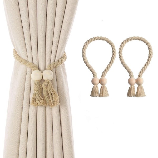 Magnetic Curtain Tiebacks, Cotton Hand Woven Window Curtain Holdback Tie