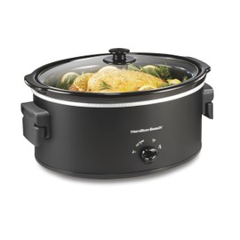 Hamilton Beach 7 Quart Slow Cooker with Space-Saving Folding Handles, 3 Heat Settings, Dishwasher Safe Stoneware Crock and Glass Lid, Black (33174)