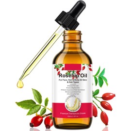 Aceite De Rosa Mosqueta Para El Rostro, Aceite De Rosa Mosqueta Orgánico 100% Puro Prensado En Frío Para El Cuidado Antiedad, Nutritivo Del Cabello, Rostro Y Piel (60 Ml)