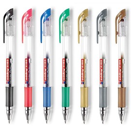 Edding 2185 Gel Rollerball Pens (Standard Colours), 7 Pieces, 0.7 mm, Black, Red, Green, Blue (Office Set) + Set of 3 Metallic colours - Gold, Silver, Copper