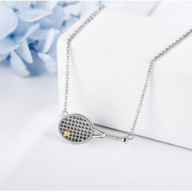 AXOMY Tennis Necklaces 925 Sterling Silver Tennis Racket Pendant Necklace Tennis Jewelry For Women Tennis Lover