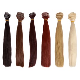 VILLCASE 6pcs Straight Doll Hair Extensions - 6 Colors Synthetic Doll Hair Wefts for Crafts, High Temperature Fiber DIY Wig Making Arts Supplies for Repair Styling Rerooting 20cm Length