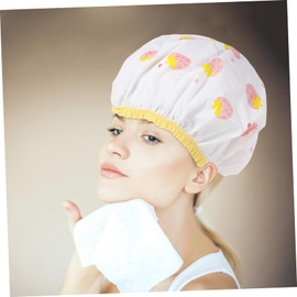 Beavorty Bathing Hat for Women 2pcs Anti-oil Shower Cap Elastic Band Double-layer Adorable Flower Strawberry Patterns