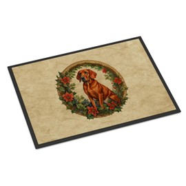Caroline's Treasures DAC2417JMAT Red Redbone Coonhound Christmas Flowers Doormat Front Door Mat Indoor Outdoor Rugs for Entryway, Non Slip Washable Low Pile, 24H X 36W