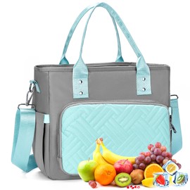 HMLIN OUTOOORS Insulated Lunch Bag, Women's Cute Lunch Box with Bottle Holder & Adjustable Shoulder Strap - Work Lunch Bag - Green Gray