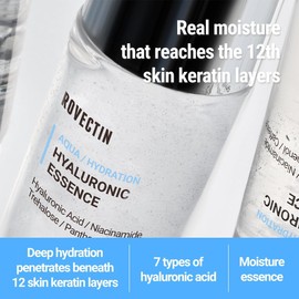 Rovectin Aqua Hyaluronic Essence - A hydrating toner with a 7-layer hyaluronic acid complex and niacinamide for deep moisturizing, plumping, soothing effects |Vegan Korean Skin Care (3.38 ounces) Size / 로벡틴 아쿠아 히알루론 에센스 - 7겹 히알루론산 복합체와 나이아신아마이드로 수분을 공급하는 토너로 깊은 보습 플럼핑 진정 효과 | 비건 코리안 스킨케어 (3.38온스) Size