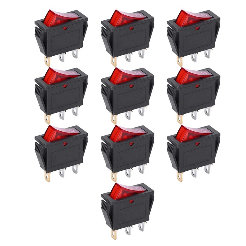 10pcs Red Light Illuminated Snap-in Boat Rocker Switch Toggle Power3