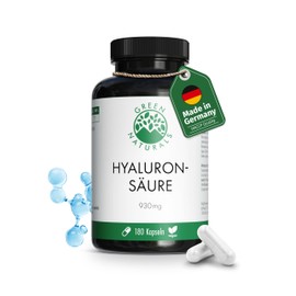 Hyaluronsäure Kapseln – Hochdosiert: 930 mg Hyaluronsäure pro Tagesdosis – 180 Kapseln für 2 Monate – Apothekenqualität - Laborgeprüft in Deutschland - Green Naturals®