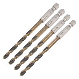 sourcing map 4 Pcs High Speed Steel Hex Shank Twist Drill Bit, 5mm Drilling Dia with 1/4 Inch Hex Shank 105mm Length